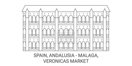 Illustration for Spain, Andalusia Malaga, Veronicas Market travel landmark line vector illustration - Royalty Free Image
