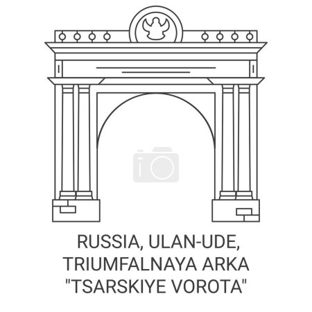 Téléchargez les illustrations : Russie, Ulanude, Triumfalnaya Arka Tsarskiye Vorota voyage illustration vectorielle ligne historique - en licence libre de droit