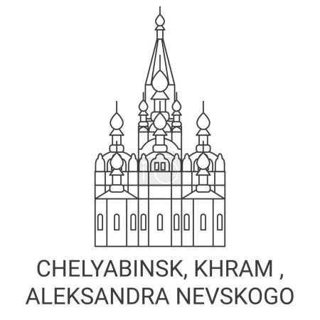 Téléchargez les illustrations : Russie, Tcheliabinsk, Khram, Aleksandra Nevskogo illustration vectorielle de ligne de voyage - en licence libre de droit