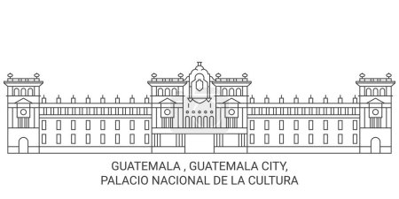 Ilustración de Guatemala, Ciudad de Guatemala, Palacio Nacional De La Cultura recorrido hito línea vector ilustración - Imagen libre de derechos
