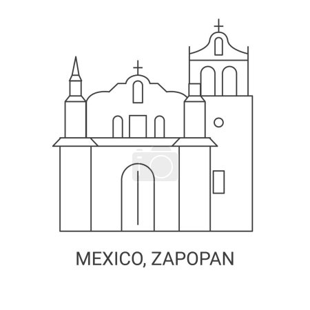 Illustration for Mexico, Zapopan travel landmark line vector illustration - Royalty Free Image