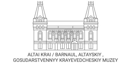 Ilustración de Rusia, Barnaul, Altayskiy, Gosudarstvennyy Krayevedcheskiy Muzey viaje hito línea vector ilustración - Imagen libre de derechos