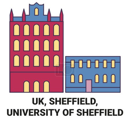 Illustration for England, Sheffield, University Of Sheffield travel landmark line vector illustration - Royalty Free Image