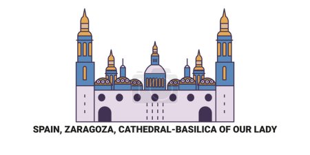 Ilustración de España, Zaragoza, Cathedralbasilica de Nuestra Señora, ilustración de vector de línea de referencia de viaje - Imagen libre de derechos