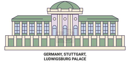 Téléchargez les illustrations : Allemagne, Stuttgart, Palais de Ludwigsburg illustration vectorielle de ligne de voyage - en licence libre de droit