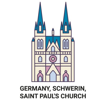 Téléchargez les illustrations : Allemagne, Schwerin, Saint Pauls Illustration vectorielle de ligne de voyage de l'église - en licence libre de droit