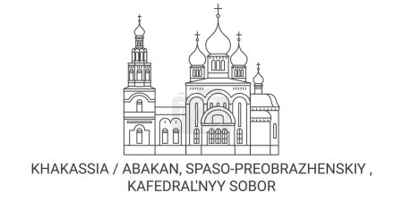 Téléchargez les illustrations : Russie, Abakan, Spasopreobrazhenskiy, Kafedralnyy Illustration vectorielle de ligne de voyage Sobor - en licence libre de droit