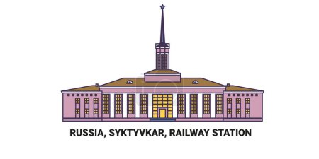 Illustration for Russia, Syktyvkar, Railway Station travel landmark line vector illustration - Royalty Free Image