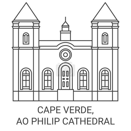 Ilustración de Cabo Verde, Catedral de San Felipe recorrido hito línea vector ilustración - Imagen libre de derechos