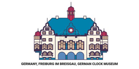 Téléchargez les illustrations : Allemagne, Fribourg Im Breisgau, Horloge allemande Musée Voyage ligne vectorielle illustration - en licence libre de droit