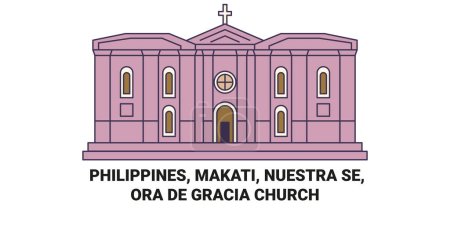 Illustration for Philippines, Makati, Nuestra Se, Ora De Gracia Church travel landmark line vector illustration - Royalty Free Image