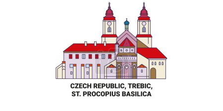 Illustration for Czech Republic, Trebic, St. Procopius Basilica travel landmark line vector illustration - Royalty Free Image