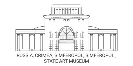 Illustration for Russia, Crimea, Simferopol, Simferopol , State Art Museum travel landmark line vector illustration - Royalty Free Image