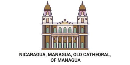 Illustration for Nicaragua, Managua, Old Cathedral, Of Managua travel landmark line vector illustration - Royalty Free Image