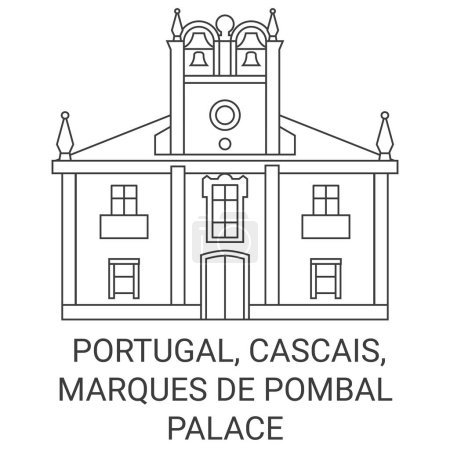 Ilustración de Portugal, Cascais, Palacio Marques De Pombal recorrido hito línea vector ilustración - Imagen libre de derechos