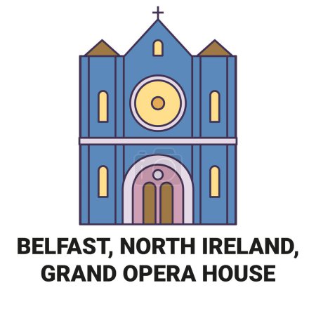 Téléchargez les illustrations : Irlande du Nord, Belfast, Grand Opera House illustration vectorielle de ligne de voyage - en licence libre de droit