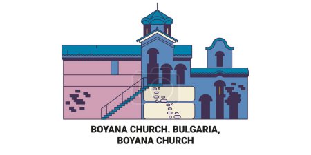 Téléchargez les illustrations : Bulgarie, Boyana Eglise Voyage illustration vectorielle ligne historique - en licence libre de droit