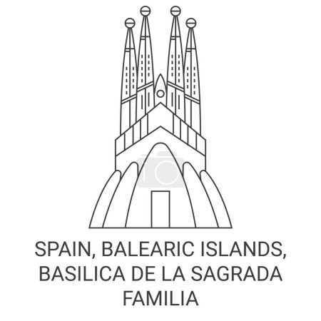 Ilustración de España, Islas Baleares, Basílica De La Sagrada Famlia viaje hito línea vector ilustración - Imagen libre de derechos