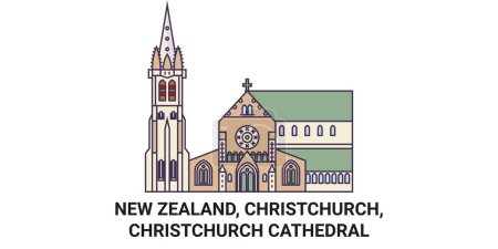 Ilustración de Nueva Zelanda, Christchurch, Christchurch Catedral de viaje hito línea vector ilustración - Imagen libre de derechos