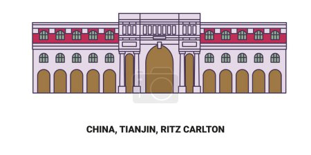 Illustration for China, Tianjin, Ritz Carlton travel landmark line vector illustration - Royalty Free Image