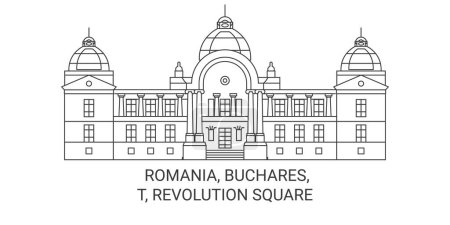 Illustration for Romania, Buchares, T, Revolution Square travel landmark line vector illustration - Royalty Free Image