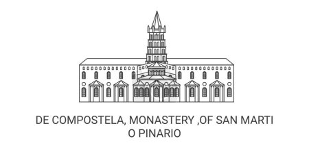 Ilustración de Chile, De Compostela, Monasterio, De San Marcio Pinario recorrido hito línea vector ilustración - Imagen libre de derechos