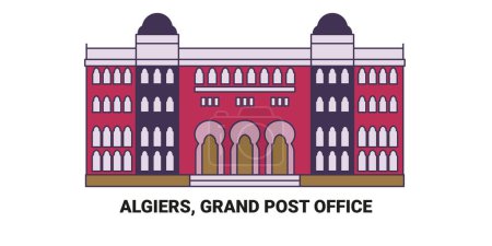 Ilustración de Argel, Gran Oficina de Correos, ilustración de vector de línea hito de viaje - Imagen libre de derechos