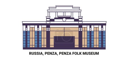 Illustration for Russia, Penza, Penza Folk Museum, travel landmark line vector illustration - Royalty Free Image