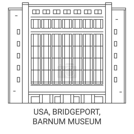 Téléchargez les illustrations : Usa, Bridgeport, Musée Barnum illustration vectorielle de ligne de voyage - en licence libre de droit