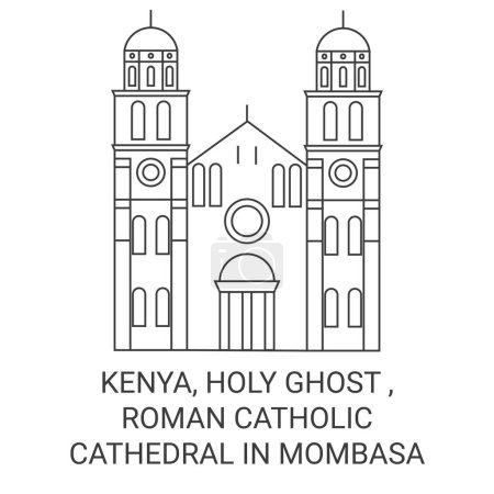 Téléchargez les illustrations : Kenya, Saint-Esprit, Cathédrale catholique romaine Dans Mombasa Voyage illustration vectorielle ligne historique - en licence libre de droit