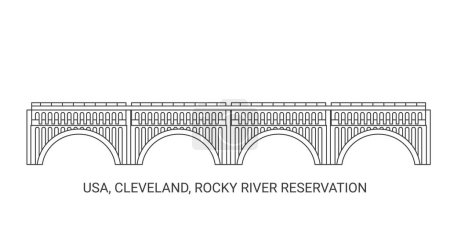 Ilustración de EE.UU., Cleveland, Rocky River Reservation, travel landmark line vector illustration - Imagen libre de derechos