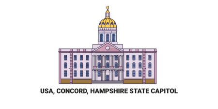 Téléchargez les illustrations : États-Unis, Concord, Hampshire State Capitol, illustration vectorielle de ligne de repère de voyage - en licence libre de droit
