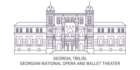 Illustration for Georgia, Tbilisi, Georgian National Opera And Ballet Theater travel landmark line vector illustration - Royalty Free Image