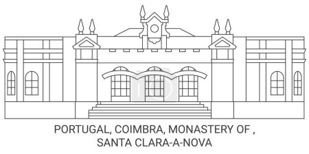 Téléchargez les illustrations : Portugal, Coimbra, Monastère de, Santa Claraanova Voyage illustration vectorielle ligne historique - en licence libre de droit