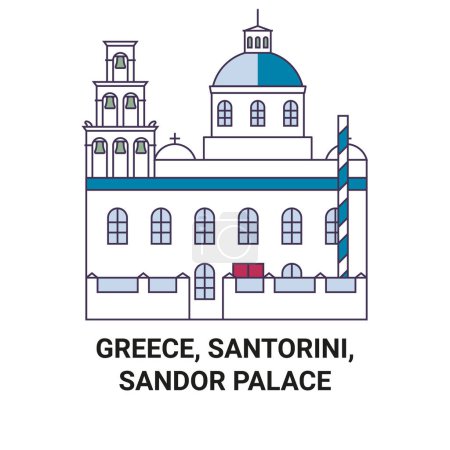 Téléchargez les illustrations : Grèce, Santorin, Palais Sndor illustration vectorielle de ligne de voyage - en licence libre de droit