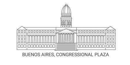 Téléchargez les illustrations : Argentine, Buenos Aires, Congressional Plaza, illustration vectorielle de ligne de repère de voyage - en licence libre de droit