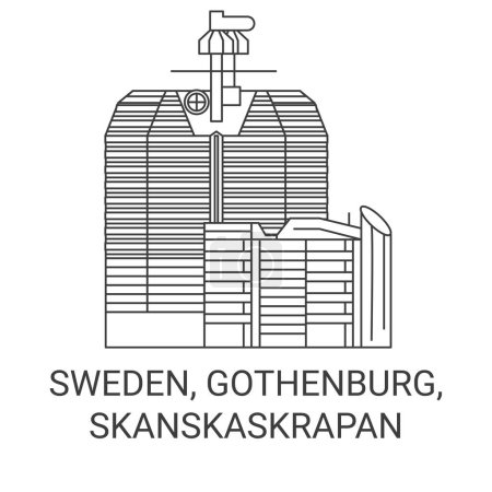 Téléchargez les illustrations : Suède, Gothenburg, Skanskaskrapan illustration vectorielle de ligne de voyage - en licence libre de droit