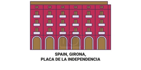Illustration for Spain, Girona, Placa De La Independncia travel landmark line vector illustration - Royalty Free Image