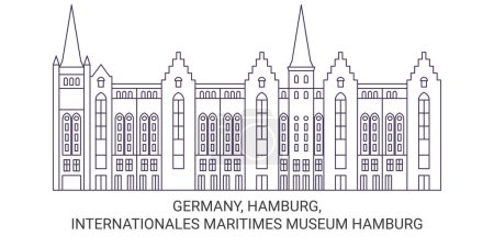 Téléchargez les illustrations : Allemagne, Hambourg, Internationales Maritimes Museum Hambourg illustration vectorielle de ligne de voyage - en licence libre de droit