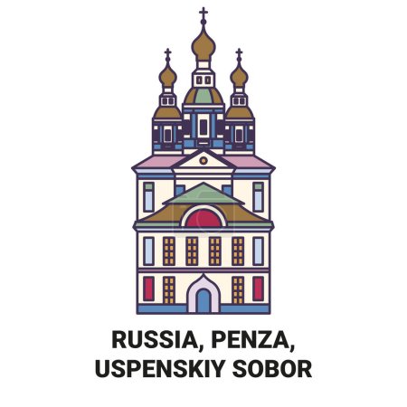 Téléchargez les illustrations : Russie, Penza, Uspenskiy Illustration vectorielle de ligne de voyage Sobor - en licence libre de droit
