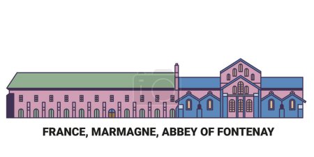 Téléchargez les illustrations : France, Marmagne, Abbaye de Fontenay, illustration vectorielle de ligne de repère de voyage - en licence libre de droit