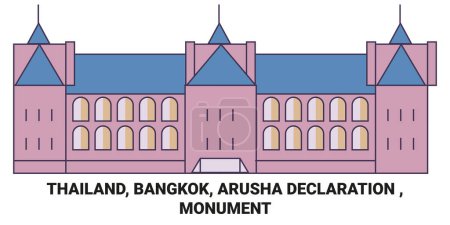 Illustration for Thailand, Bangkok, Arusha Declaration , Monument travel landmark line vector illustration - Royalty Free Image