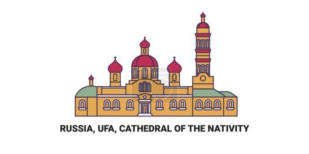 Illustration for Russia, Ufa, Cathedral Of The Nativity, travel landmark line vector illustration - Royalty Free Image