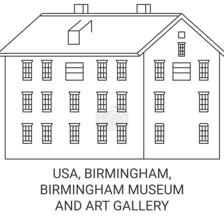 Illustration for Usa, Birmingham, Birmingham Museum And Art Gallery travel landmark line vector illustration - Royalty Free Image