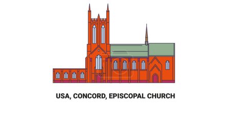 Illustration for Usa, Concord, Episcopal Church, travel landmark line vector illustration - Royalty Free Image