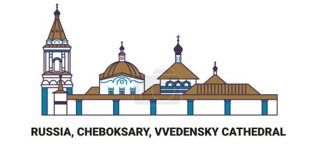 Illustration for Russia, Cheboksary, Vvedensky Cathedral, travel landmark line vector illustration - Royalty Free Image