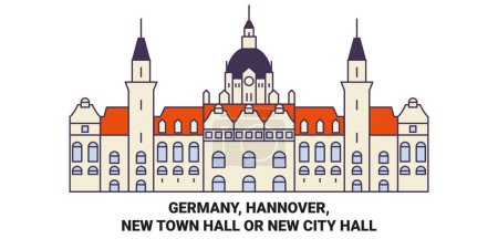 Ilustración de Alemania, Hannover, New Town Hall o New City Hall recorrido hito línea vector ilustración - Imagen libre de derechos