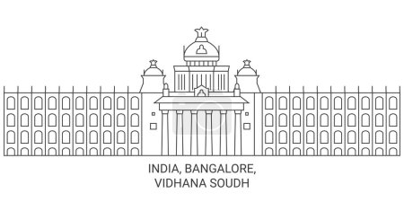 Illustration for India, Bangalore, Vidhana Soudh travel landmark line vector illustration - Royalty Free Image