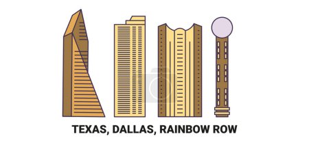 Ilustración de Estados Unidos, Texas, Dallas, Rainbow Row, ilustración de vector de línea de referencia de viaje - Imagen libre de derechos