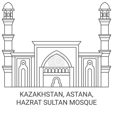 Téléchargez les illustrations : Kazakhstan, Astana, Hazrat Sultan Mosquée Voyage illustration vectorielle ligne historique - en licence libre de droit